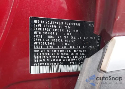 2014 Volkswagen Tiguan Se z USA, uszkodzony, nr VIN WVGBV3AXXEW060505